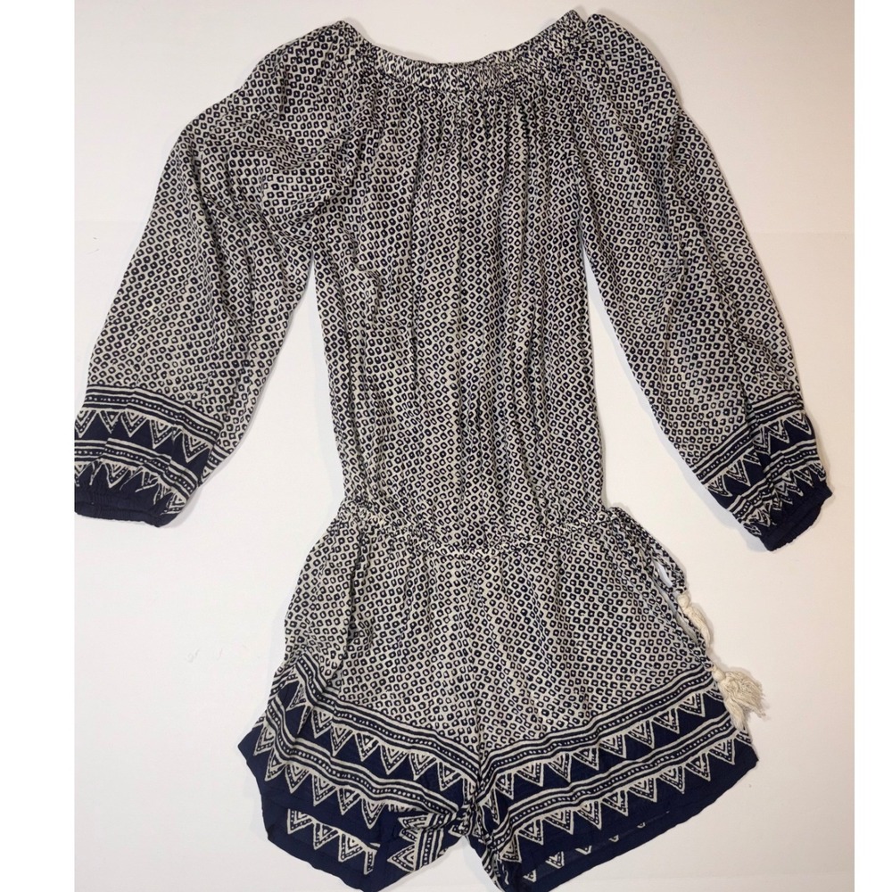 Coolchange Boho Tassel Tie Waist Romper Off Shoulder Print XS
